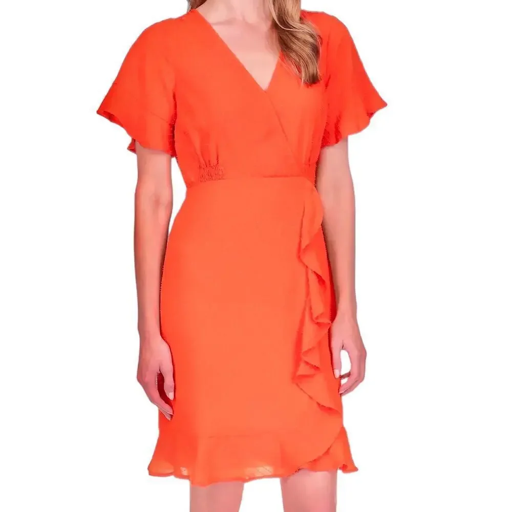 Michael Kors orange v neck peplum dress sparkle NWT Size S